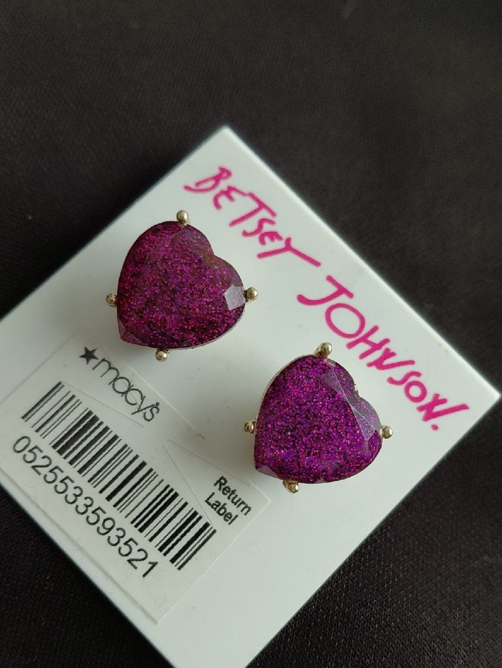 BETSEY JOHNSON HEART STUD EARRINGS - Picture 4 of 4